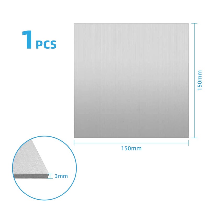 KANBI 1PCS 304 Stainless Steel Sheet Metal 15cm x 15cm x 3mm, Thickness 3mm, 304 Square Stainless Steel Plates for DIY Craft Model Repair Engraving Punching Drilling Cutting - Image 2